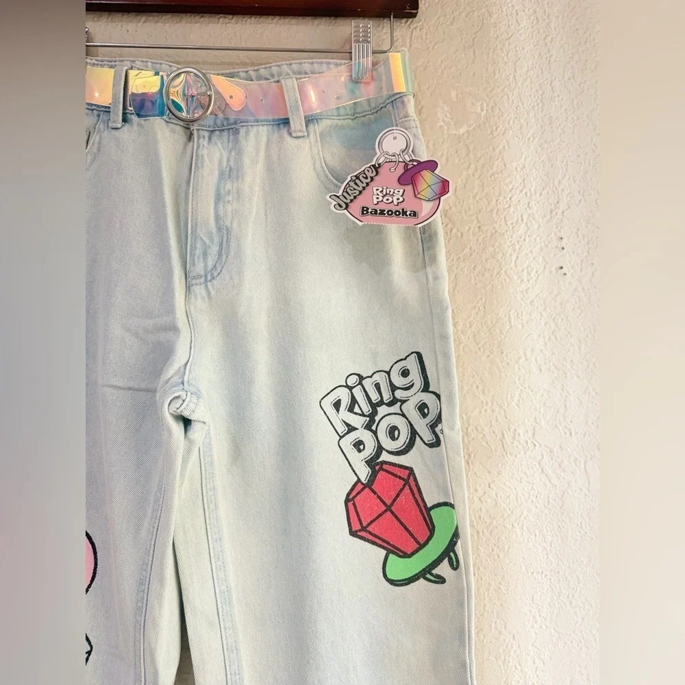 Justice Girls Ring Pop Collab Jeans, Sizes 12  with belt included NEW